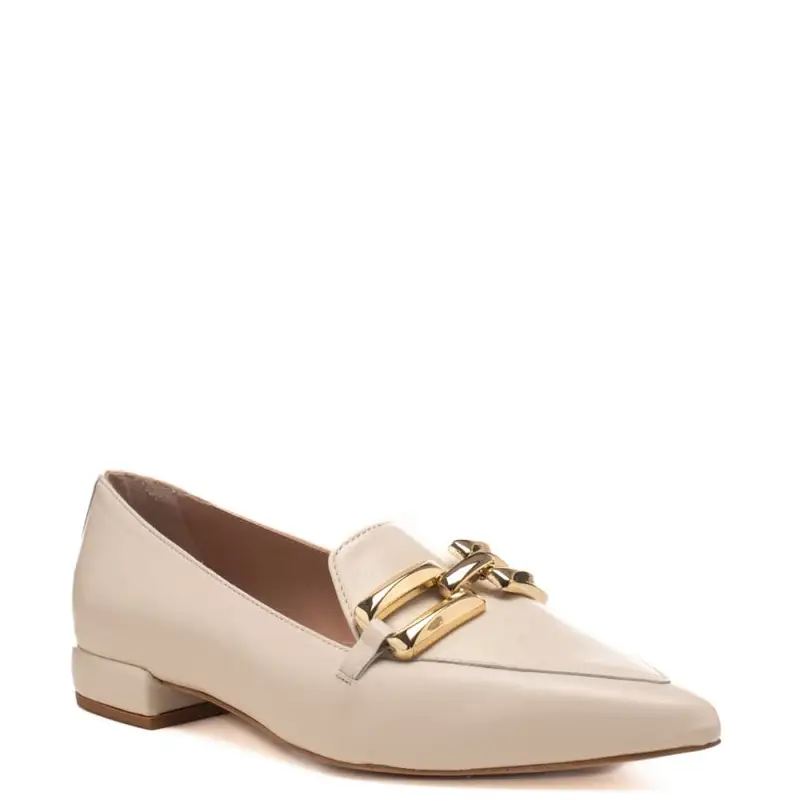 Andrea Pinto scarpe basse da donna con catena sul davanti in pelle avorio crudo miniatura 2