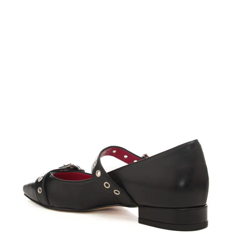 scarpe basse da donna con dettagli occhielli in metallo nere miniatura 3