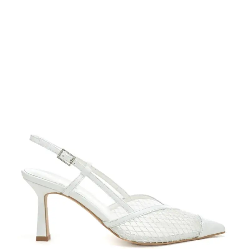 scarpe da donna chanel a rete con fibbia con microstrass bianco perlato