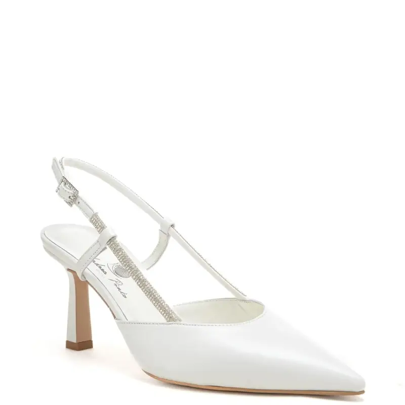 scarpe da donna chanel con bacchettine e cinturino tubolare con strass sulla parte esterna bianco perlato miniatura 2