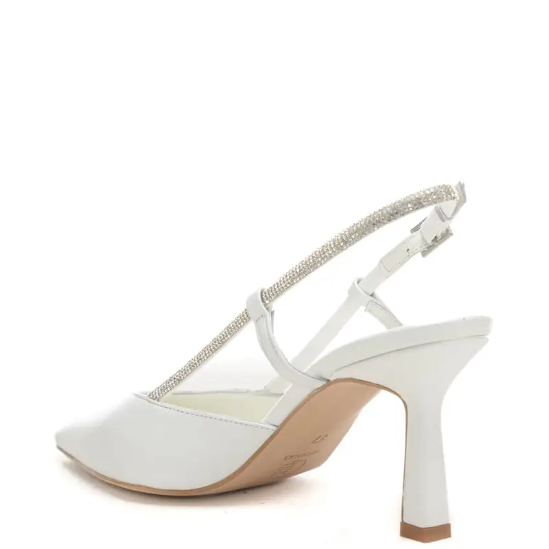 scarpe da donna chanel con bacchettine e cinturino tubolare con strass sulla parte esterna bianco perlato miniatura 3