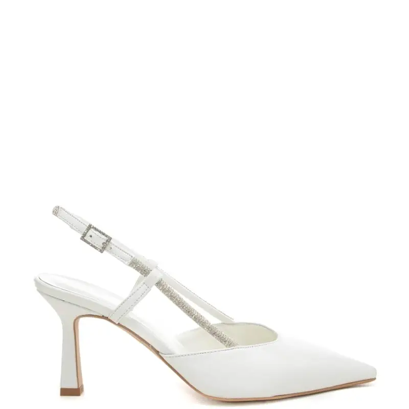 scarpe da donna chanel con bacchettine e cinturino tubolare con strass sulla parte esterna bianco perlato