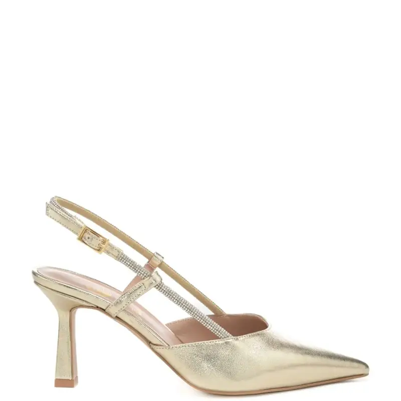 scarpe da donna chanel con bacchettine e cinturino tubolare con strass sulla parte esterna platino