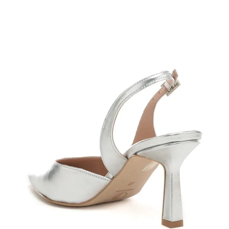 scarpe da donna chanel con design semi aperto e tacco a rocchetto argento miniatura 3