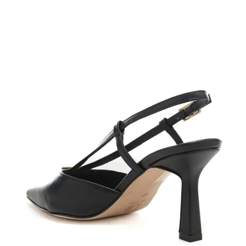 scarpe da donna chanel con placca triangolare in metallo sul davanti e bacchettine nere miniatura 3