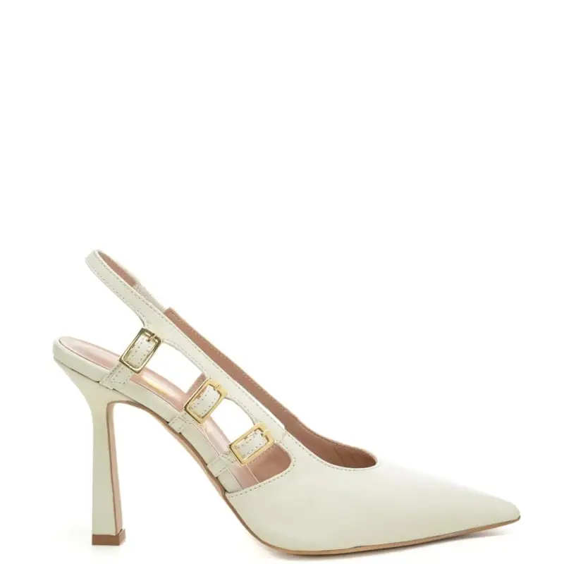 scarpe da donna chanel con tre fibbie laterali bianche