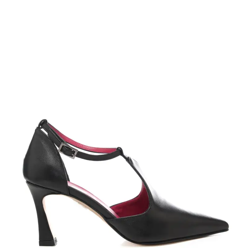 scarpe da donna con cinturino alla caviglia collegato alla parte frontale nere