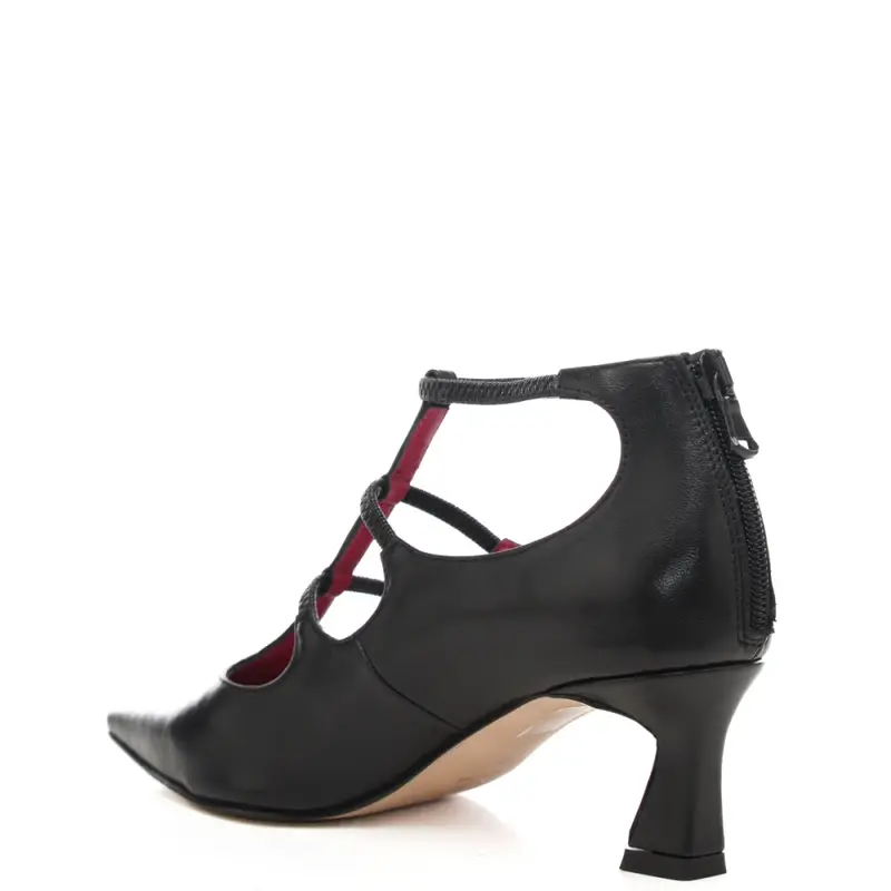 scarpe da donna con tre cinturini sulla parte frontale nere miniatura 3