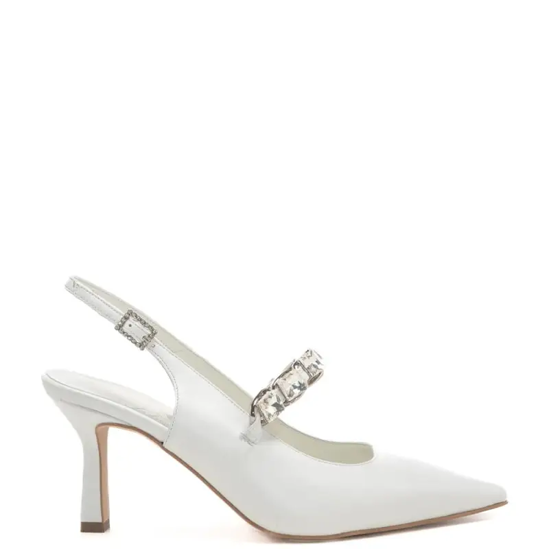Andrea Pinto slingback da donna con cinturino con maxi strass sul davanti bianco sposa