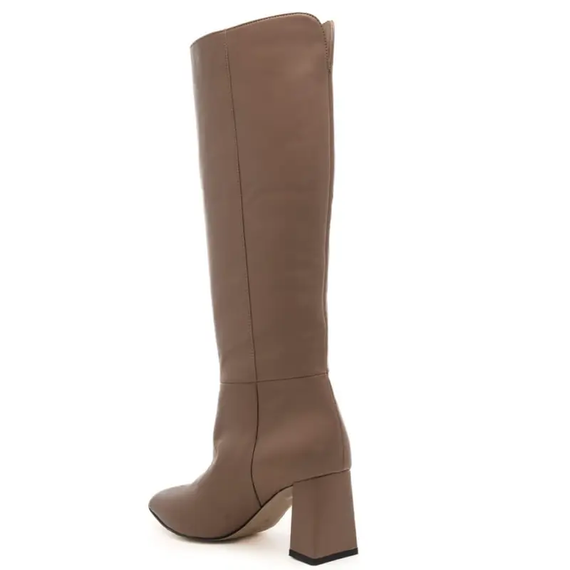 Andrea Pinto stivali donna in vera pelle beige con tacco largo miniatura 3