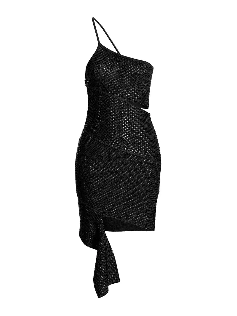 Abito monospalla con paillettes Nero