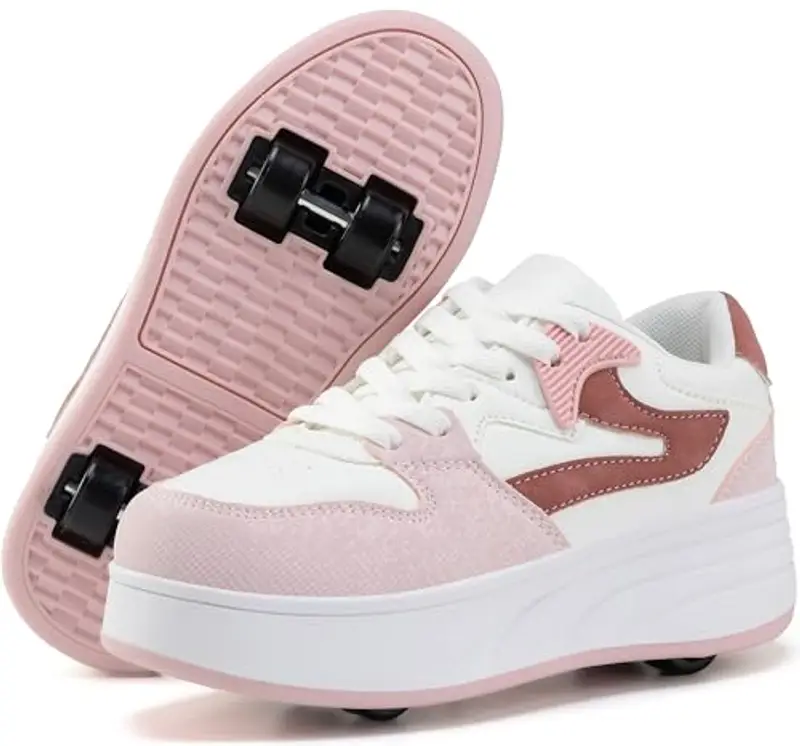 ANEFUN Pattini a rotelle per bambini ragazzi ragazze Sneakers con ruote rimovibili Scarpe sportive, Colore: rosa., 31 EU