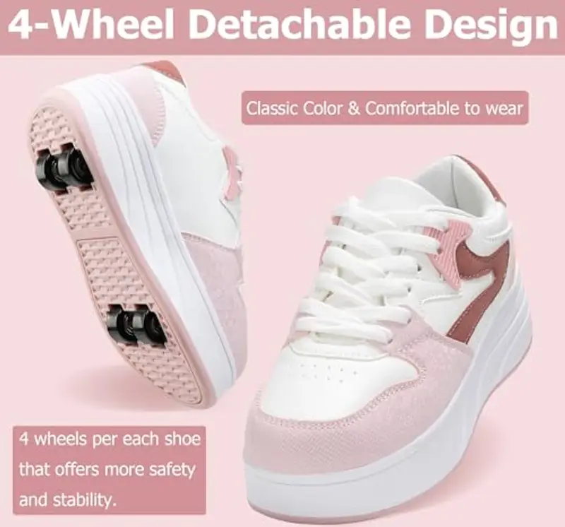 ANEFUN Pattini a rotelle per bambini ragazzi ragazze Sneakers con ruote rimovibili Scarpe sportive, Colore: rosa., 38 EU miniatura 2