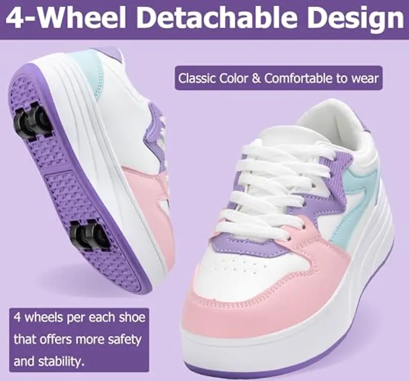 ANEFUN Pattini a rotelle per bambini ragazzi ragazze Sneakers con ruote rimovibili Scarpe sportive, Lilla, 39 EU miniatura 2