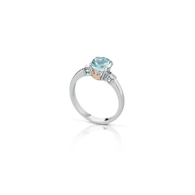 Anello con Angeli in Oro Diamanti e Acquamarina - 10