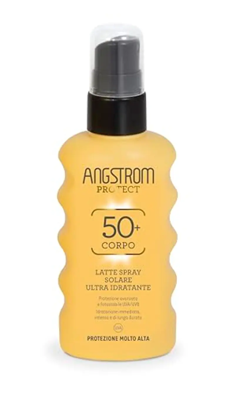 Angstrom Protect Latte Solare Spray Corpo SPF 50+, Azione Idratante e Duratura, Indicata per Pelli Sensibili, 175 ml
