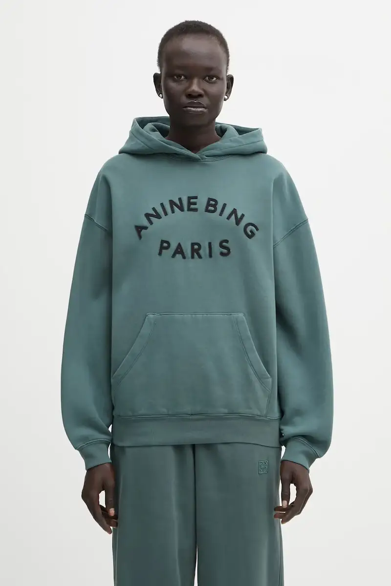 felpa in cotone harvey donna colore verde con cappuccio con applicazione A.08.11526