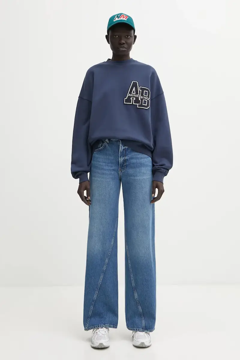 felpa in cotone miles donna colore blu navy con applicazione A.08.11727 miniatura 5