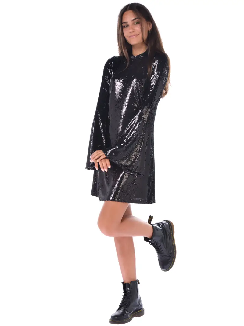 abito corto da donna Aniye By paillettes manica a calla NERO miniatura 2