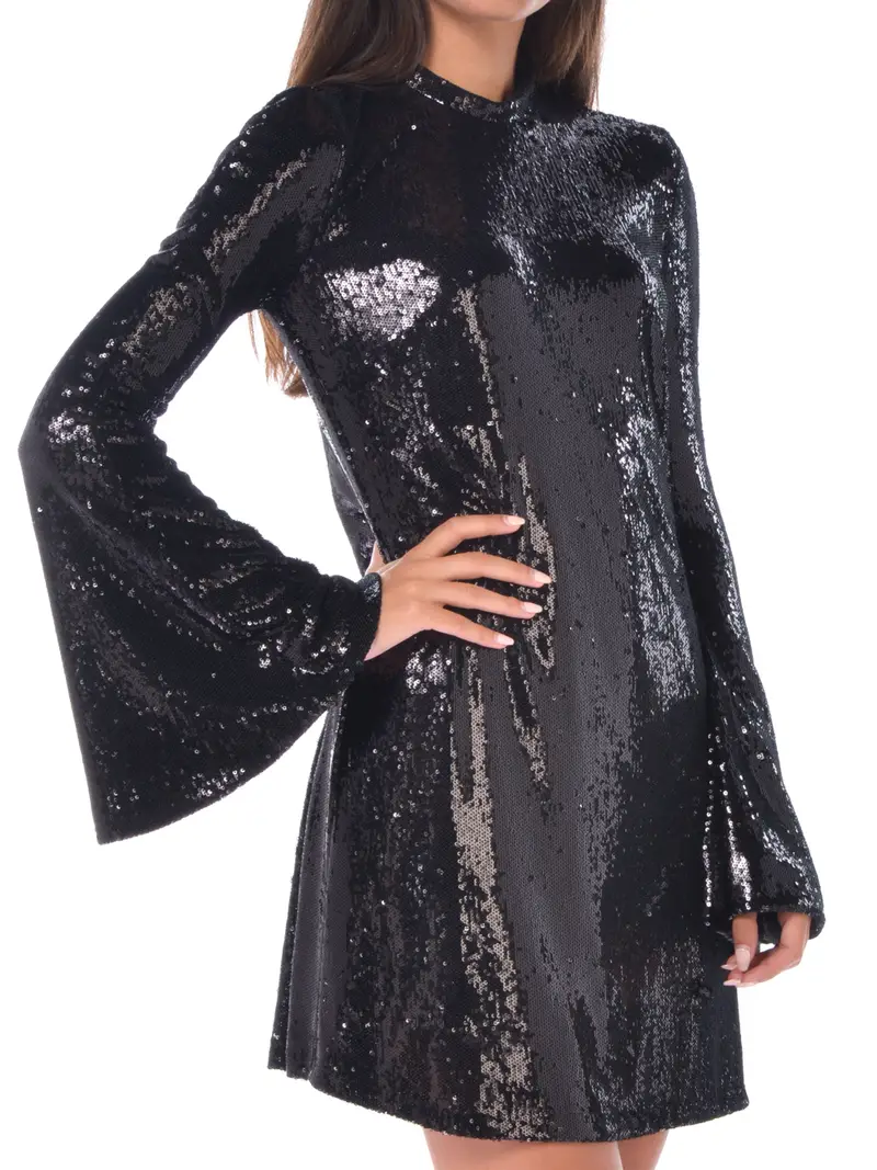 abito corto da donna Aniye By paillettes manica a calla NERO