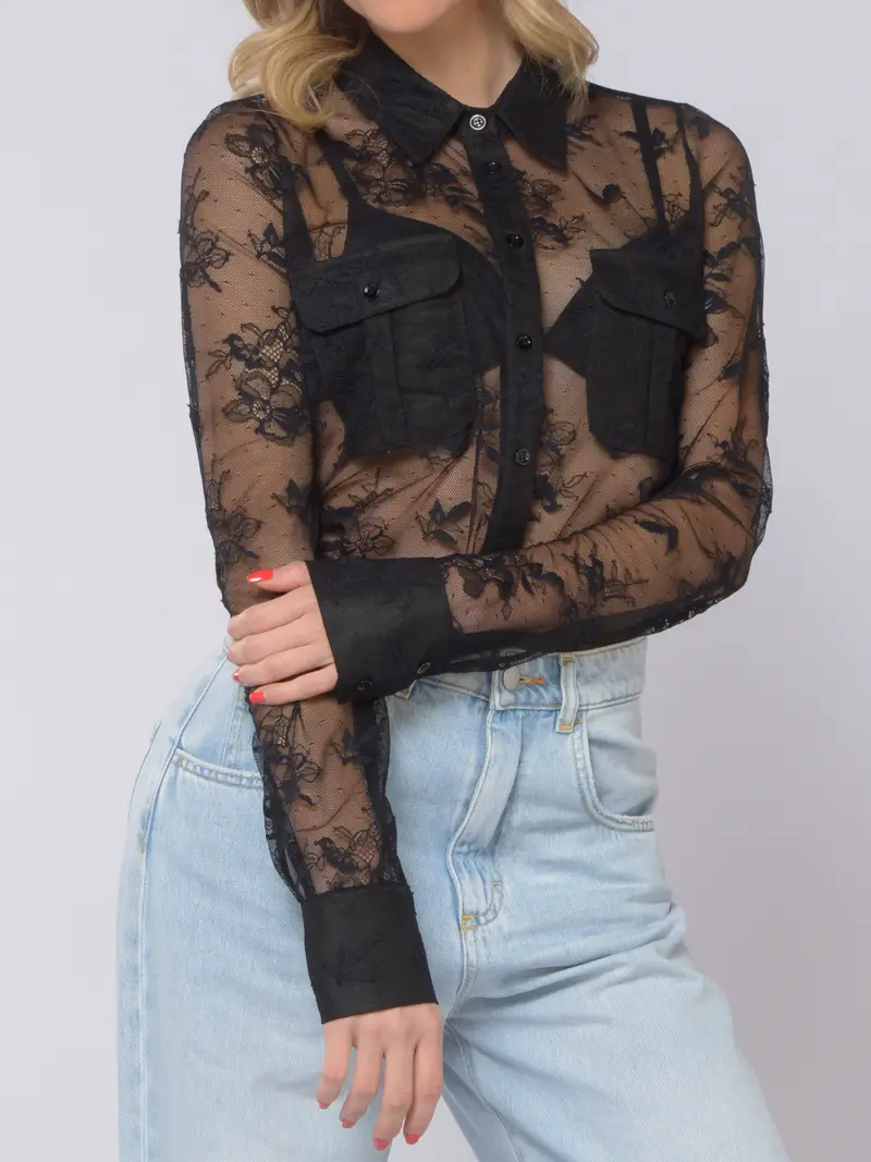 camicia da donna Aniye By in pizzo con tasche NERO
