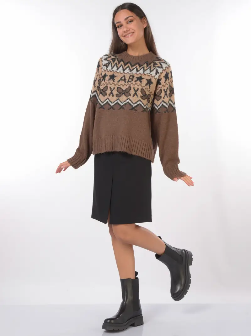 maglia da donna Aniye By girocollo in fantasia MARRON miniatura 2