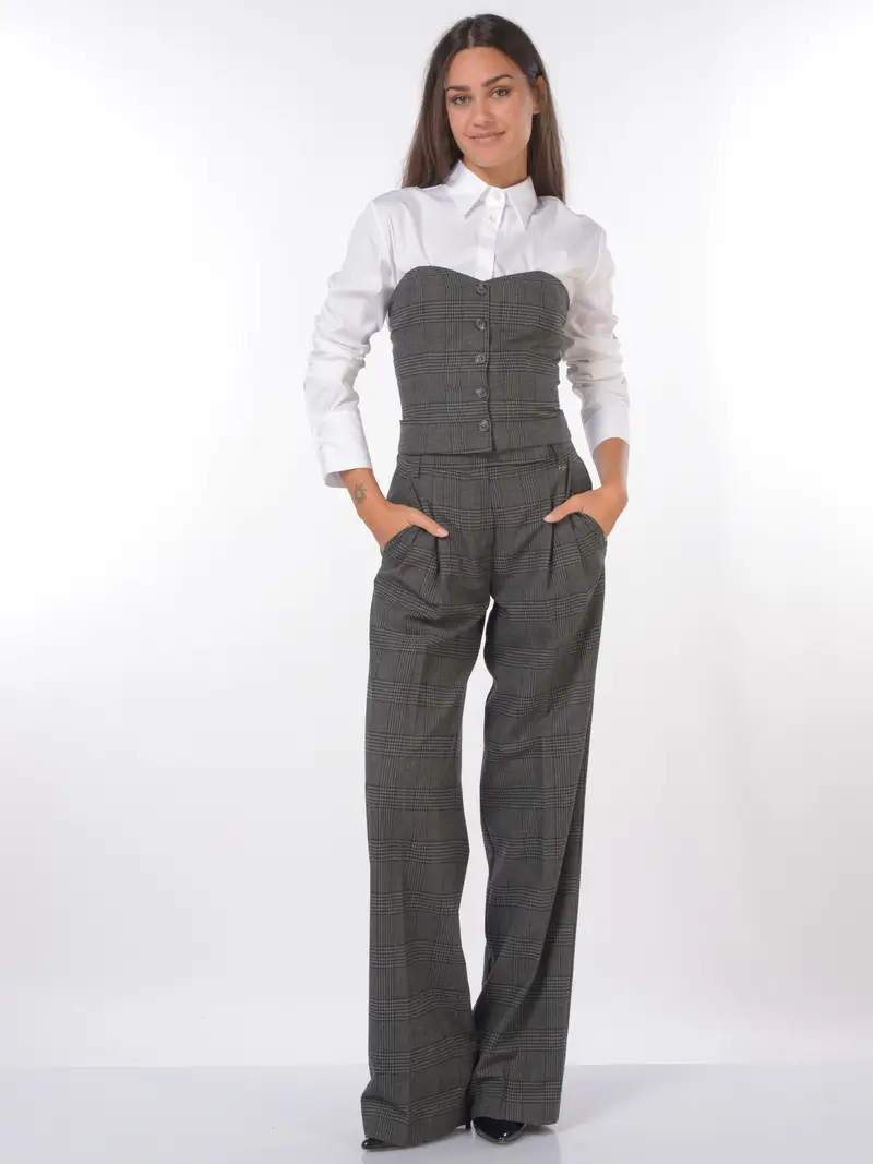 pantalone da donna Aniye By a quadri con pinces Grigio miniatura 2