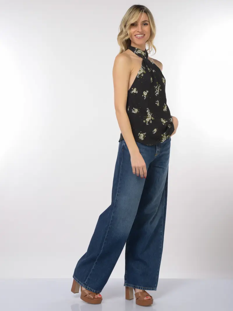 top da donna Aniye By a fiori con scollo all americana NERO miniatura 2