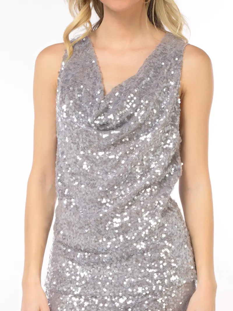 top da donna Aniye By in full paillettes con scollo a labbro Grigio