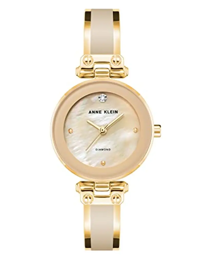 Anne Klein - Orologio da donna a bracciale rigido, con quadrante con vero diamante, Beige