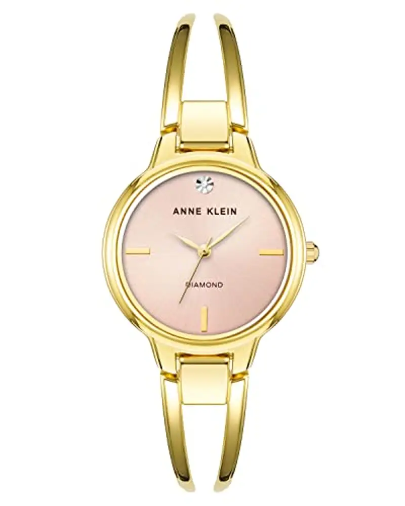 Anne Klein - Orologio da donna a bracciale rigido, con quadrante con vero diamante, Oro