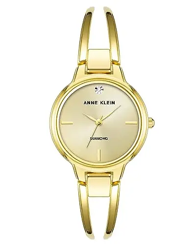 Anne Klein - Orologio da donna a bracciale rigido, con quadrante con vero diamante, Oro/Rosa