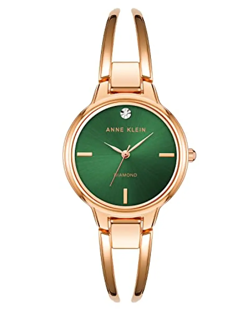 Anne Klein - Orologio da donna a bracciale rigido, con quadrante con vero diamante, Oro Rosa/Verde