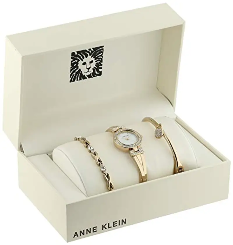 Anne Klein - Set con orologio da donna a bracciale rigido impreziosito da cristalli di alta qualità e bracciale, Oro miniatura 2