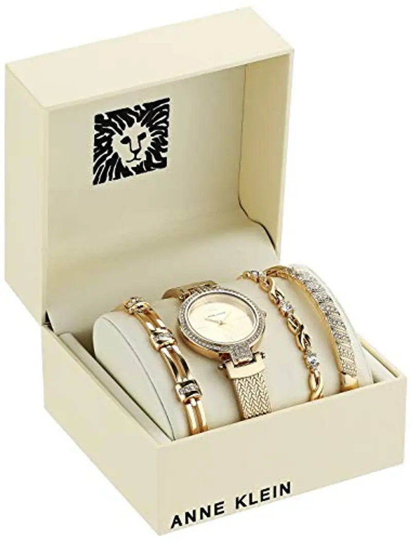 Anne Klein - Set con orologio da donna a bracciale rigido impreziosito da cristalli di alta qualità e bracciale, Oro miniatura 2