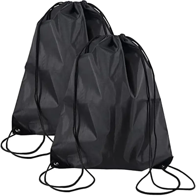 Annhao Gym Sack Sacca Sportiva Zainetto, 2 Pezzi Zaino Impermeabile Borsa Coulisse da Calcio per Scuola Scarpe Piscina Palestra Bambino escursionismo All'aperto Unisex - Adulto (Nero)