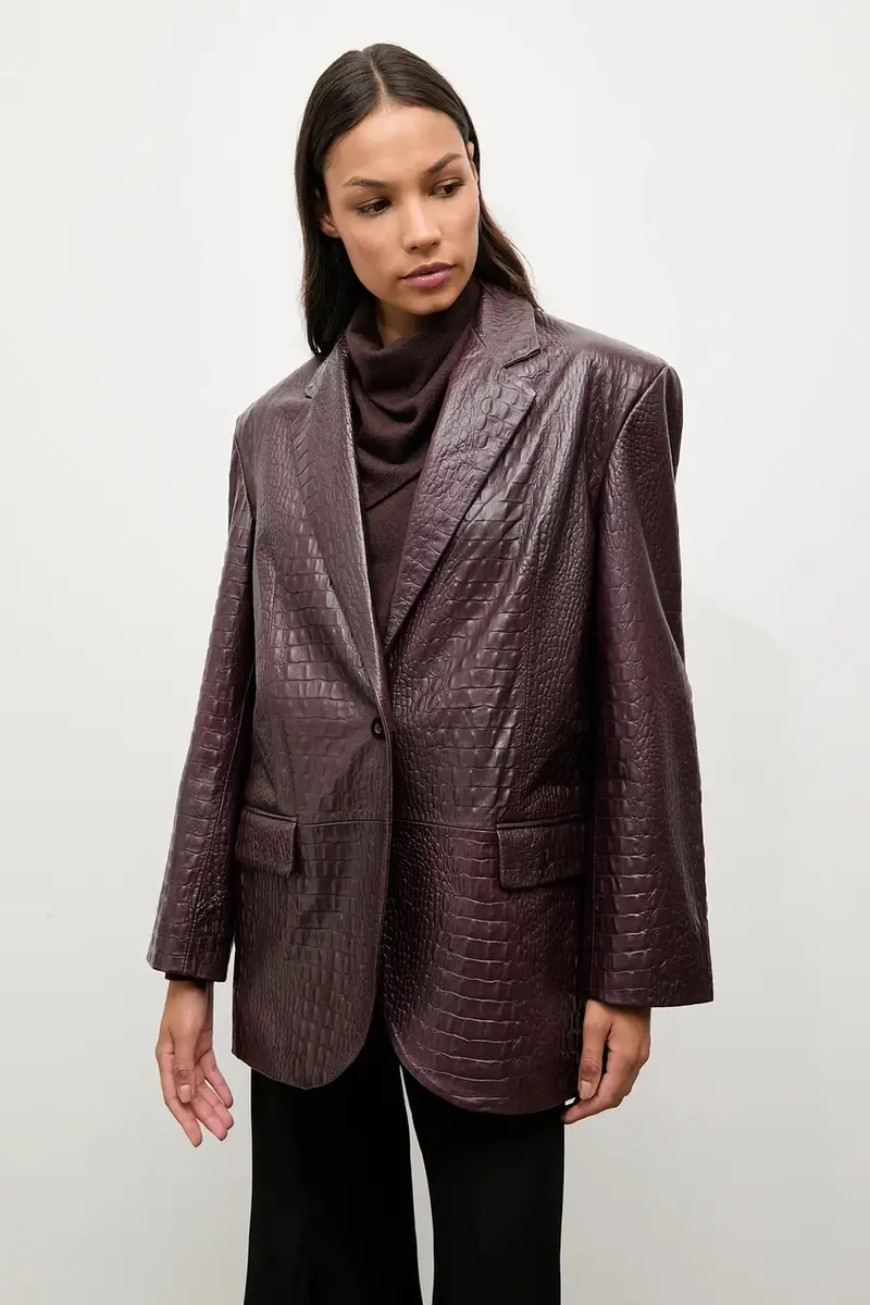 blazer in pelle colore granata miniatura 5