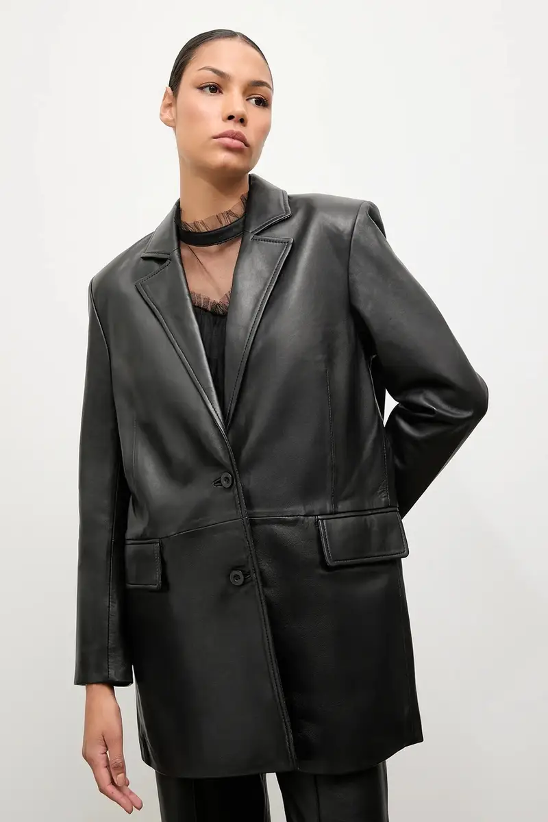 blazer in pelle colore nero miniatura 2