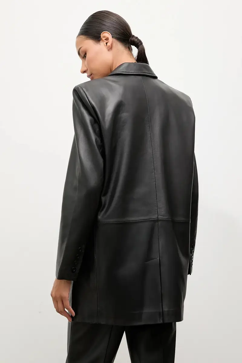 blazer in pelle colore nero miniatura 3