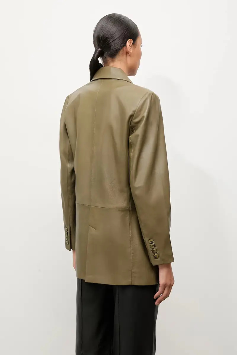 blazer in pelle colore verde miniatura 3