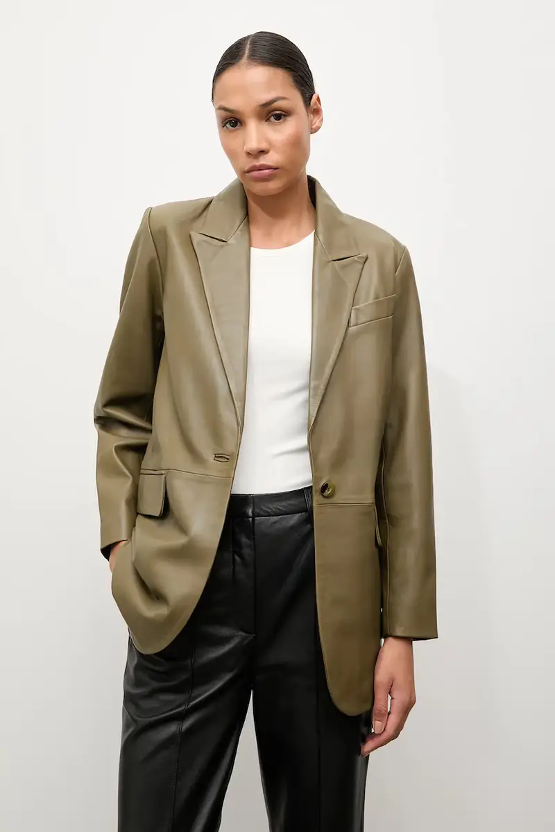 blazer in pelle colore verde miniatura 4