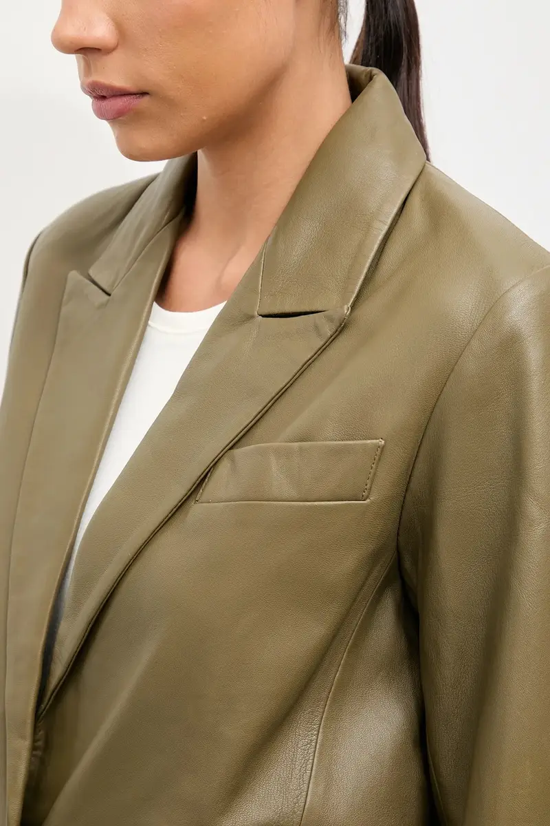 blazer in pelle colore verde miniatura 5