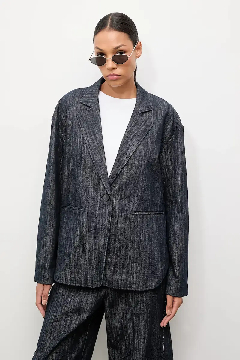 blazer jeans colore blu navy miniatura 3