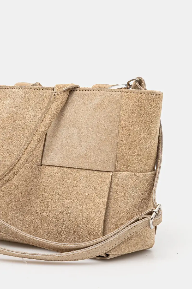 borsa in pelle scamosciata Beige miniatura 3