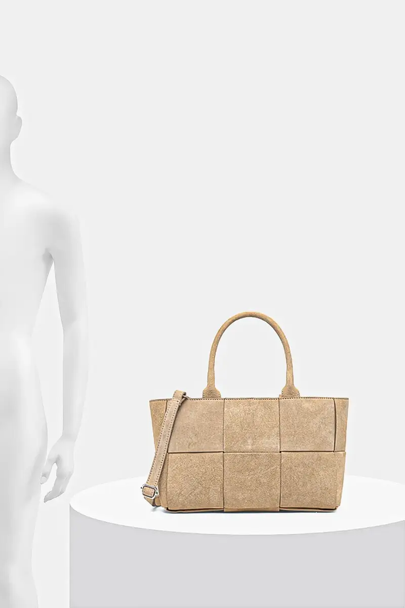 borsa in pelle scamosciata Beige miniatura 5