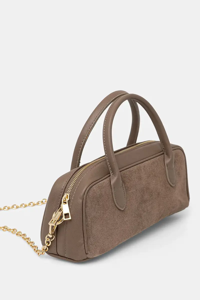 borsa in pelle scamosciata Beige miniatura 3
