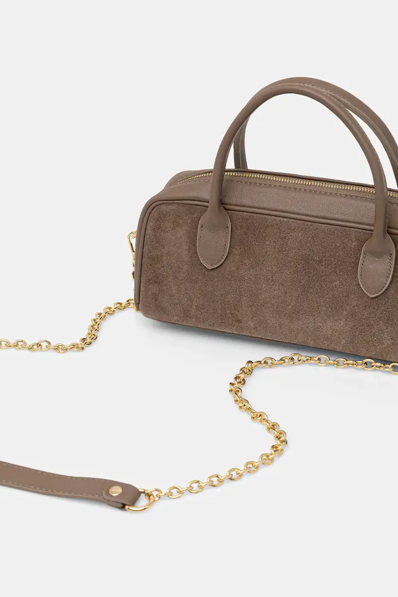 borsa in pelle scamosciata Beige miniatura 4