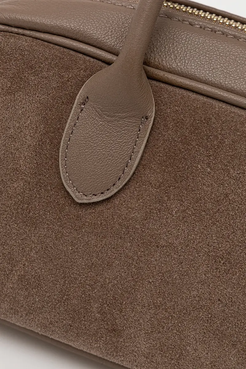 borsa in pelle scamosciata Beige miniatura 5