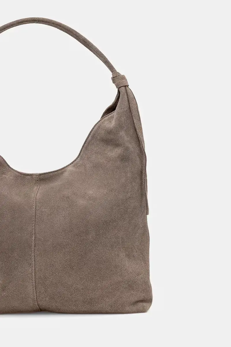 borsa in pelle scamosciata Beige miniatura 3