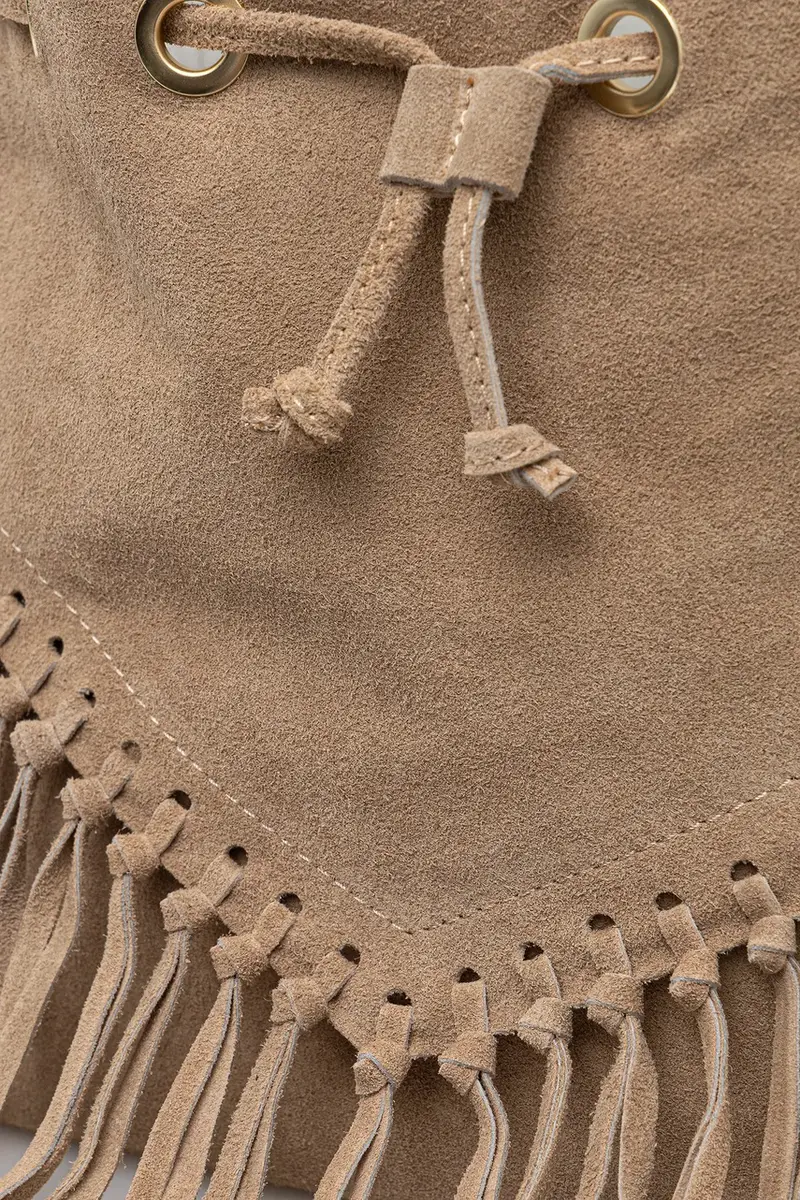 borsa in pelle scamosciata colore beige miniatura 4